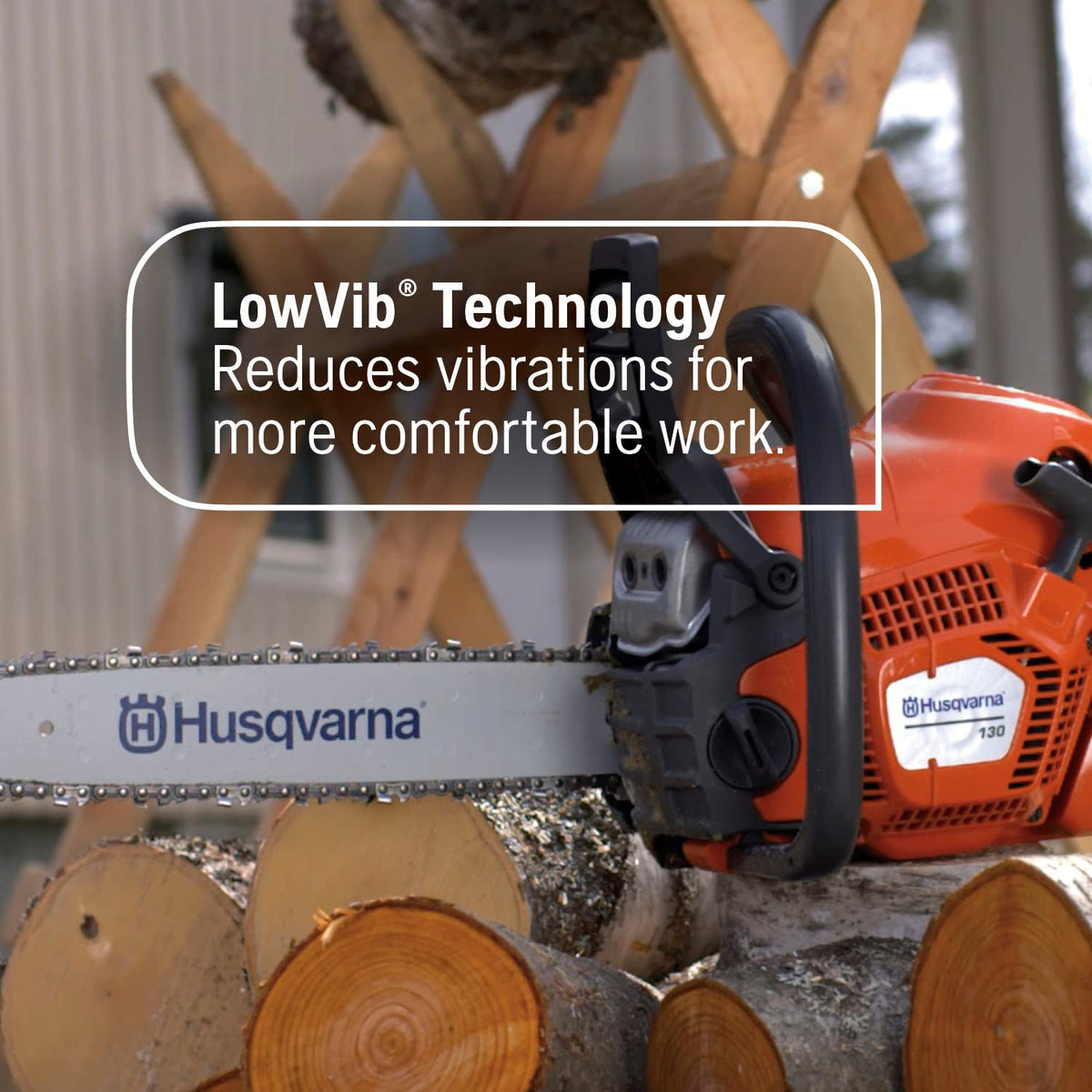 Husqvarna 130 automatic oiler keeps the bar lubricated during long sessions.