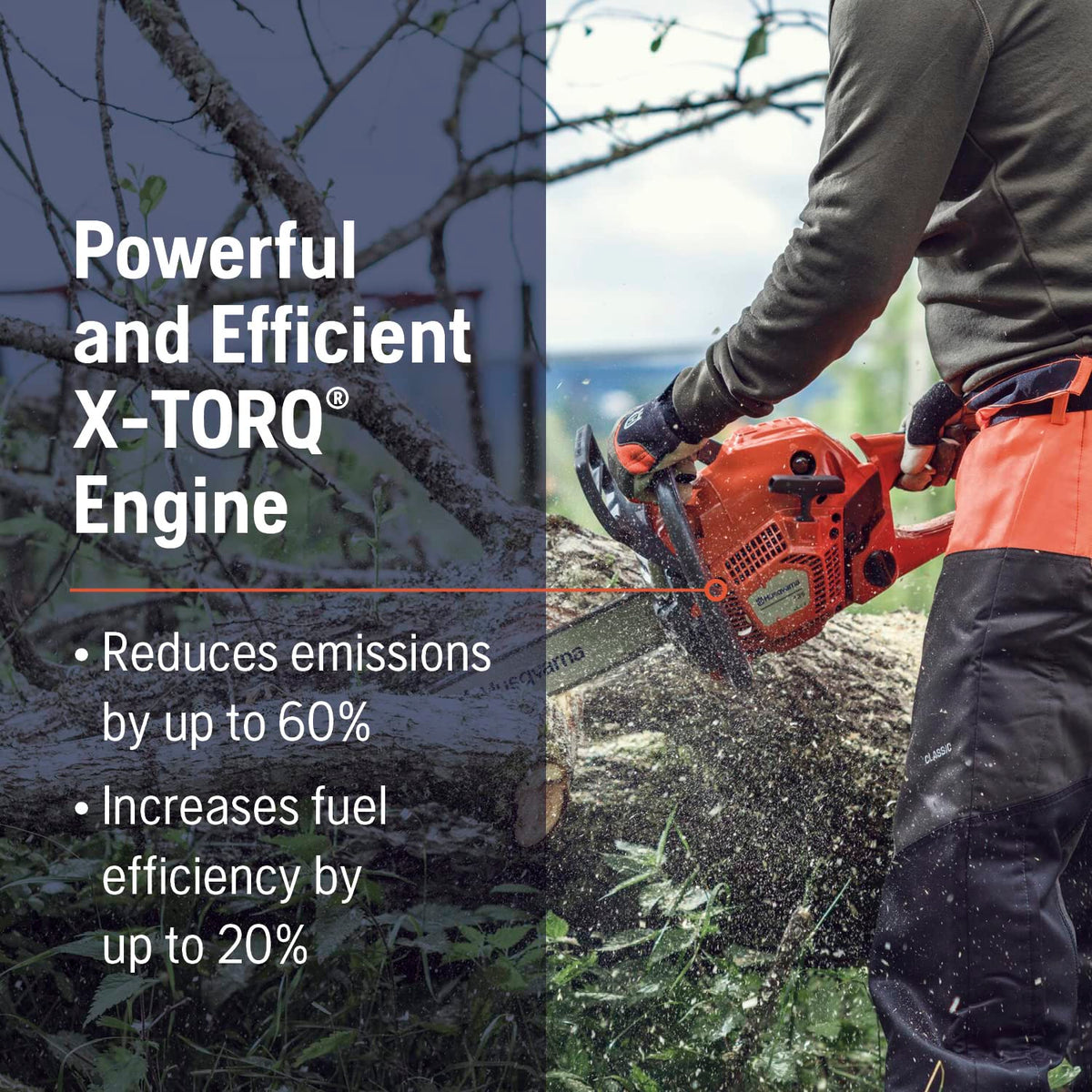 Husqvarna 135 Mark II cutting-logs in action for efficient home wood cuts.