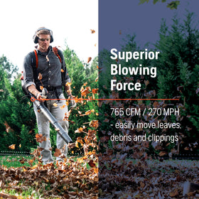 Husqvarna 150BT provides 765 CFM airflow for efficient cleanup