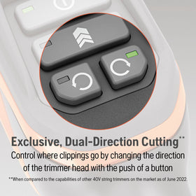 Husqvarna 320iL dual-direction head for edging and clean lawn borders.