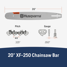 Husqvarna bar with .325 pitch and .050 gauge supports efficient performance.