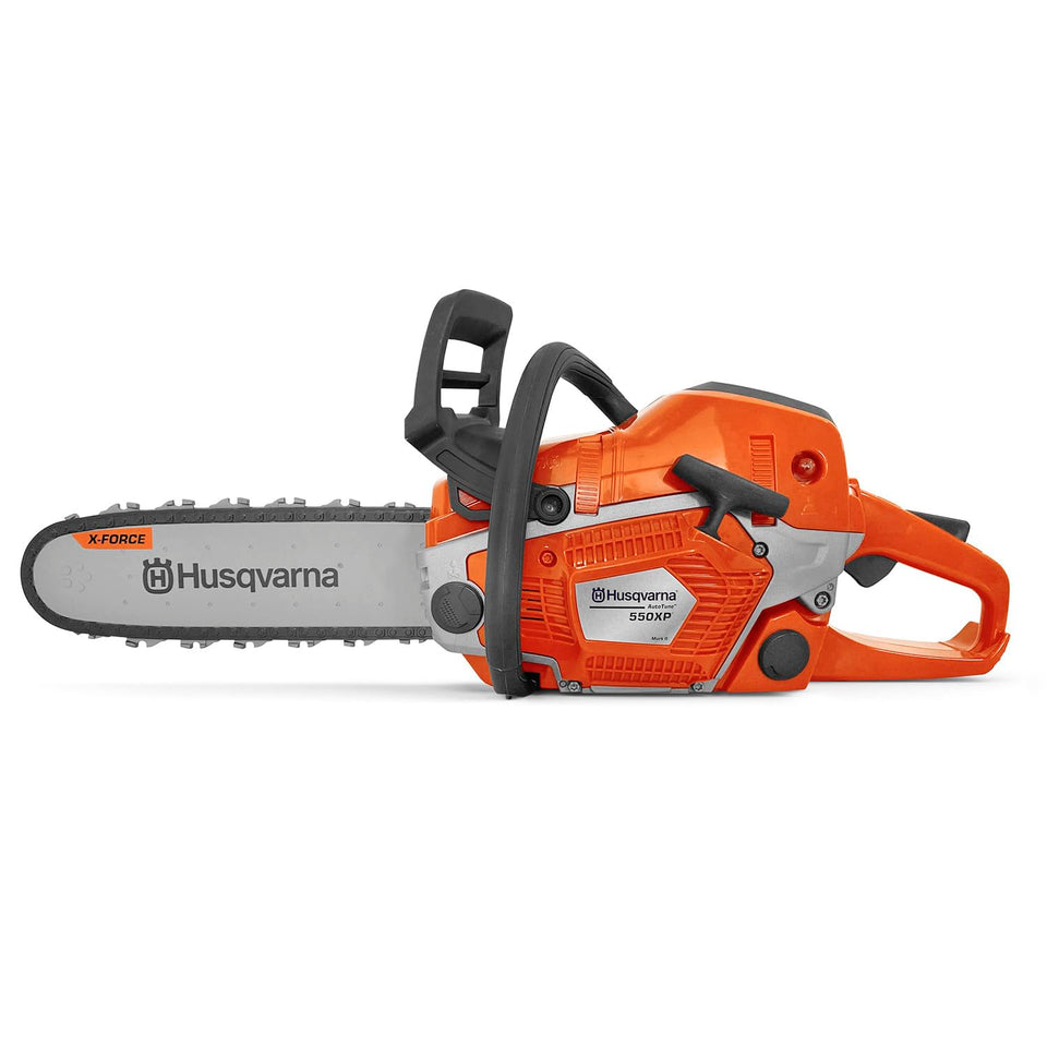 Husqvarna 550XP toy chainsaw with realistic appearance for imaginative play.