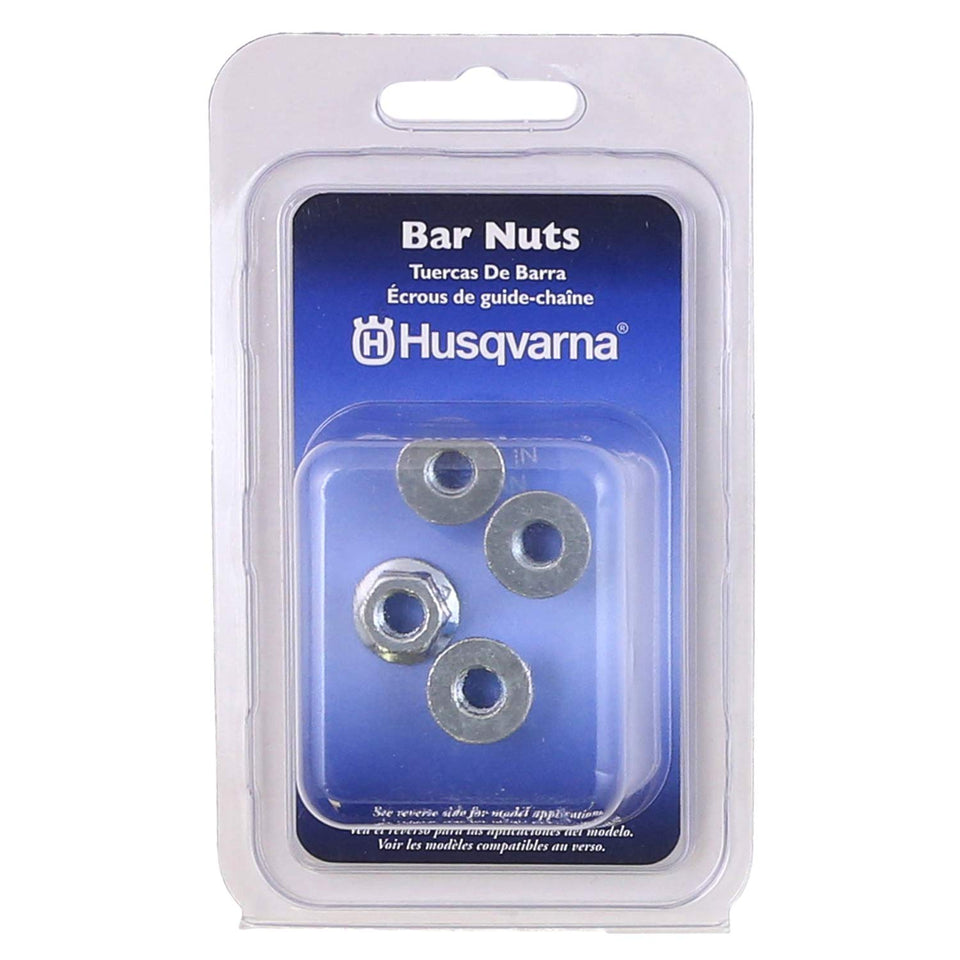 Husqvarna chainsaw bar nuts 4-pack in clamshell for quick replacement