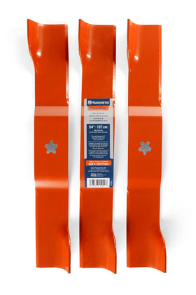 Husqvarna ClearCut Hi-Lift blade 54-inch pack for mowers with enhanced cut quality and durability.