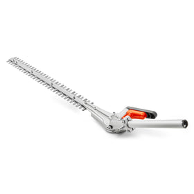Husqvarna HA322 extended-reach attachment mounted on a trimmer for tall hedge pruning