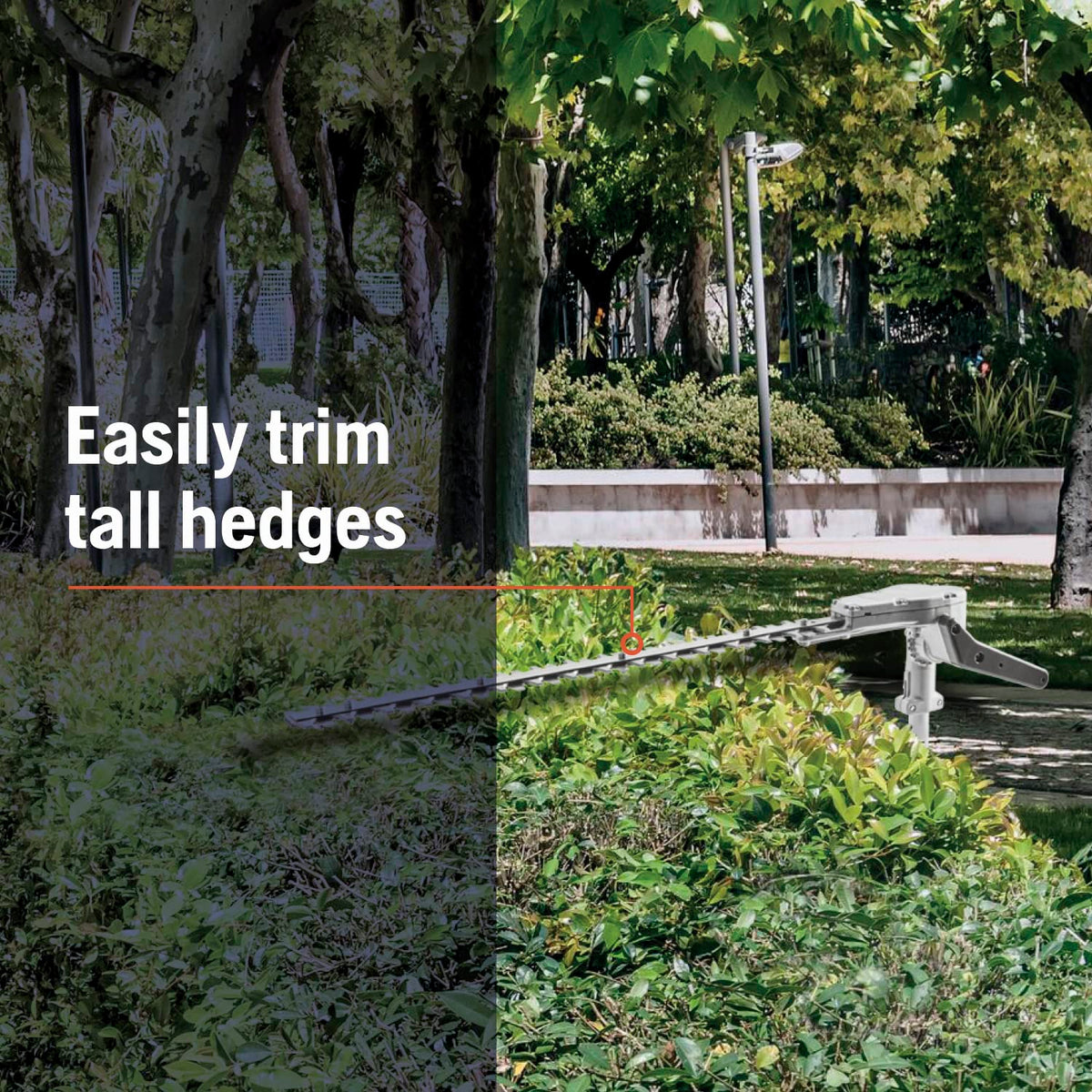 Husqvarna HA322 hedge trimming in a garden showing neat hedge lines