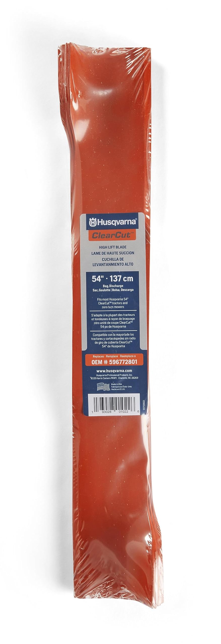 Husqvarna Hi-Lift blade 3-pack close-up, showing quick install and durable performance.