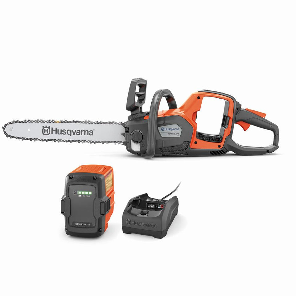 Husqvarna Power Axe 350i kit with battery enables cordless yard work.