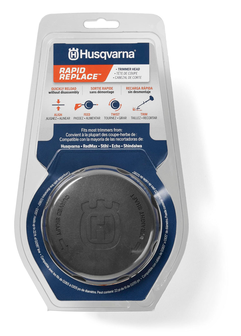Husqvarna Rapid Replace loading step for quick line reloads and less downtime.