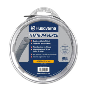 Husqvarna Titanium Force 0.095 inch spool with durable copolymer line for professional trimming.
