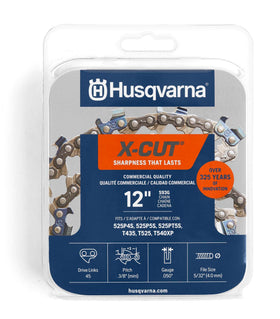 Husqvarna X-Cut S93G chain for 12-inch bars delivers precise cuts in tight spaces.