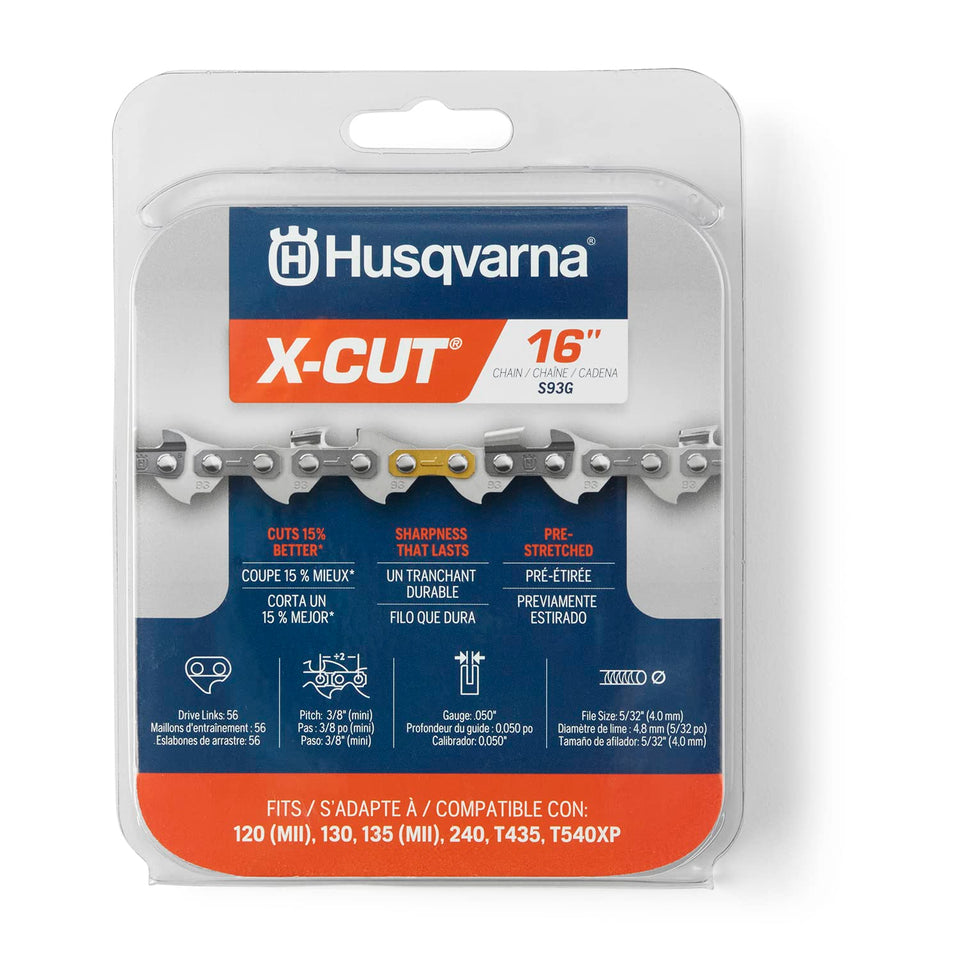 Husqvarna X-Cut S93G 16-Inch chain compatible with Husqvarna bars for precise cuts