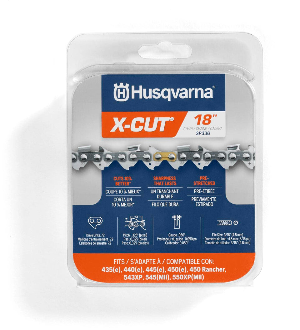 Husqvarna X-Cut SP33G 18-inch chain box for quick, precise bar replacement