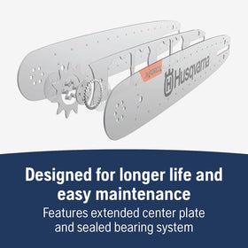 Husqvarna X-Force bearing-system bar boosts durability and easier maintenance.