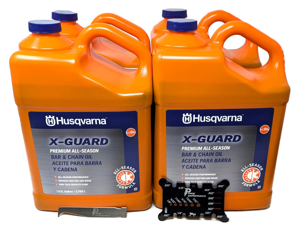 Husqvarna X-Guard bar and chain oil gallon case of four for ongoing saw maintenance