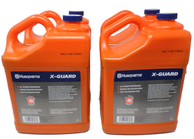 Husqvarna X-Guard oil gallon top view showing durable packaging for storage