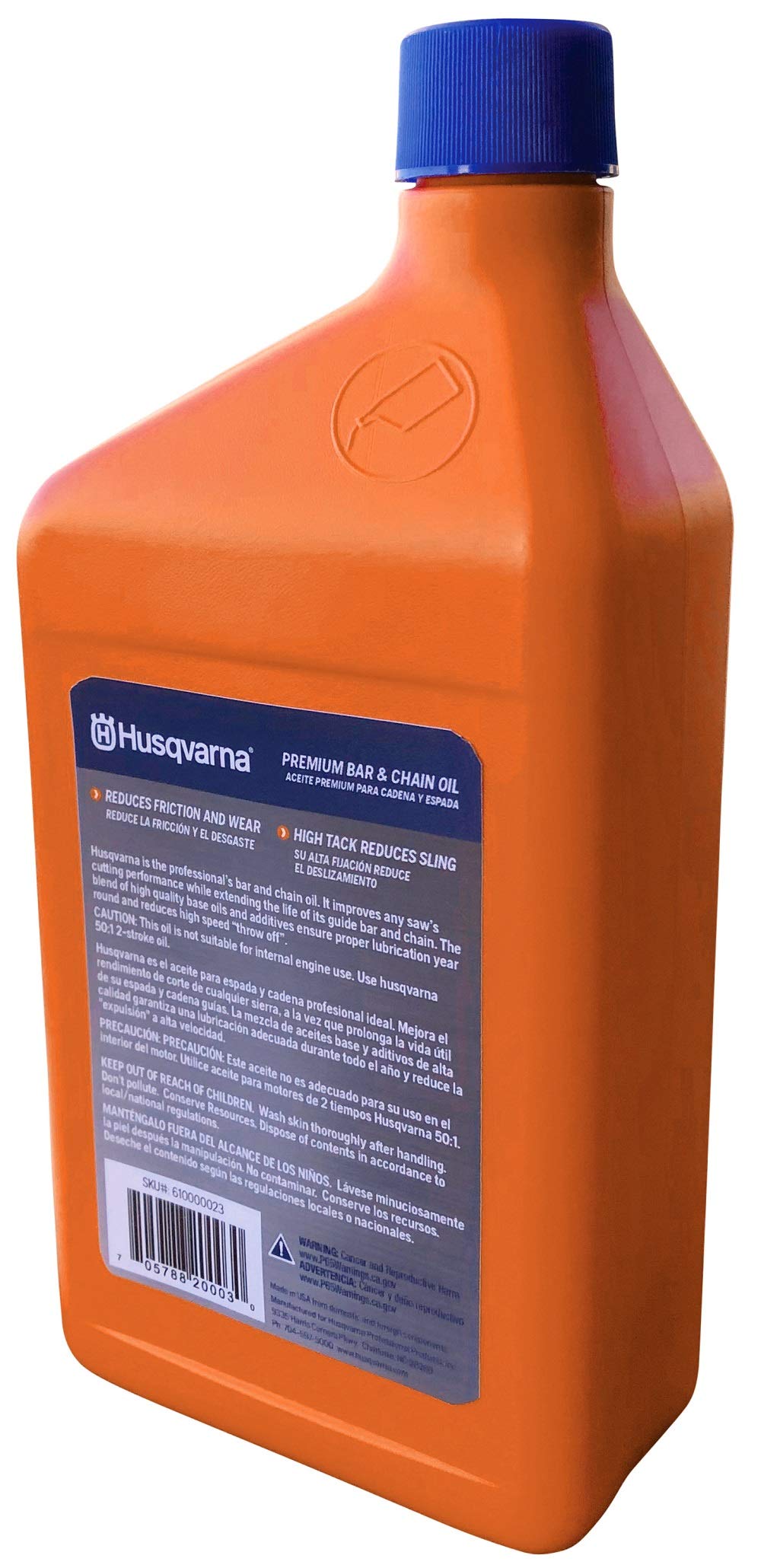 Close-up of Husqvarna X-Guard oil label highlighting all-season performance