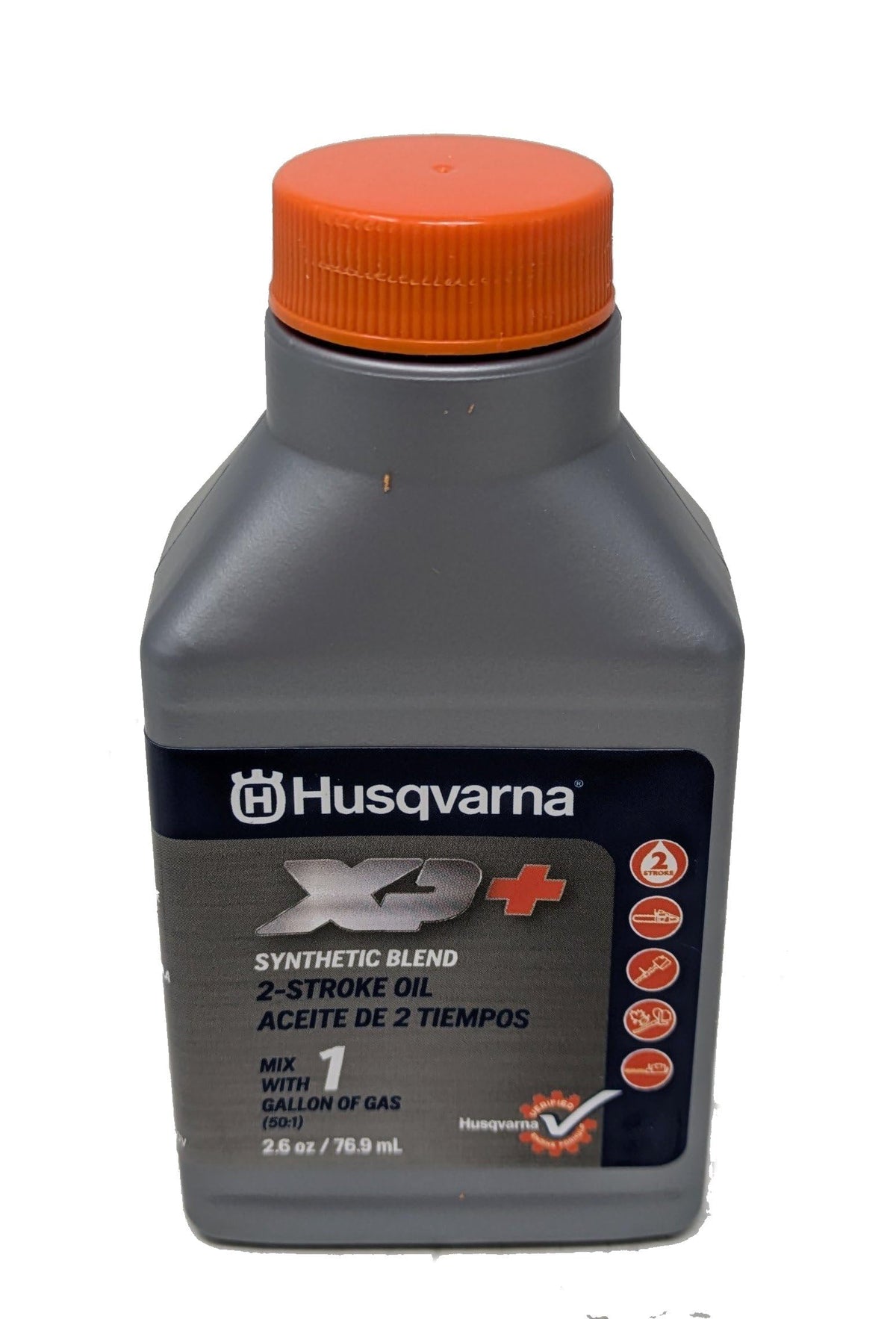Husqvarna XP oil bottle and funnel included for quick prep.