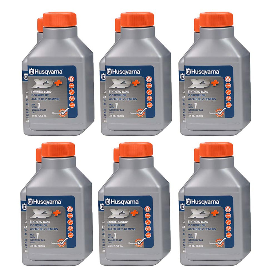 Husqvarna XP+ 2-Stroke oil bottle pour supports smoother engine lubrication.