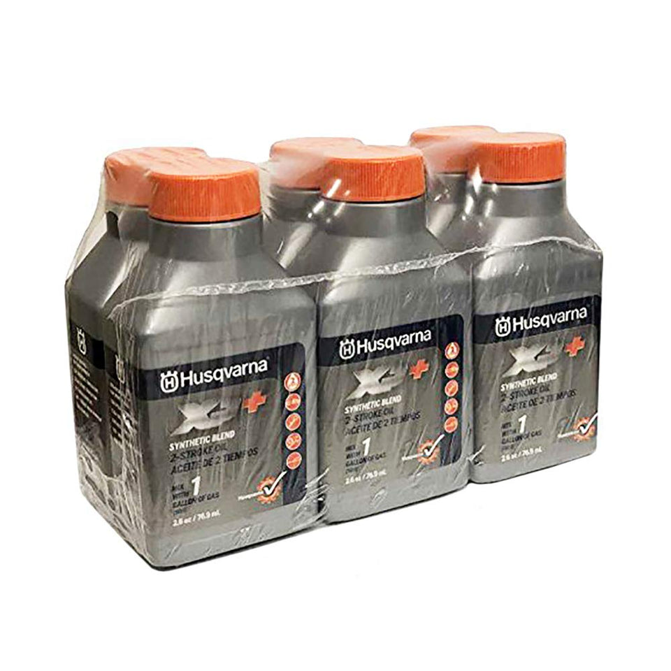 Husqvarna XP+ 2-stroke oil bottle 6-pack keeps engines lubricated