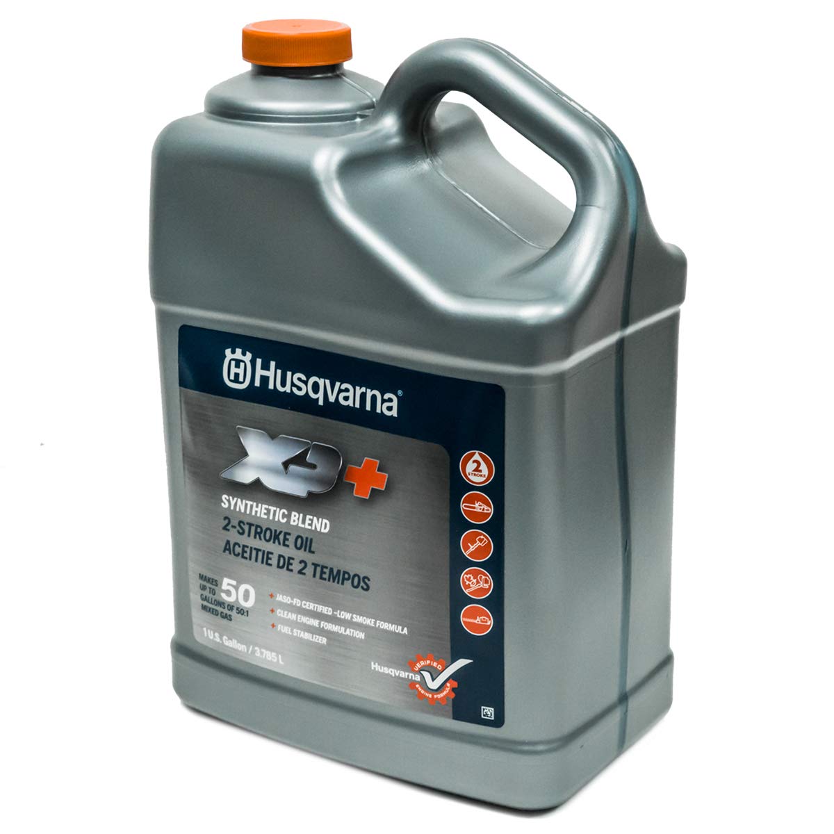 Husqvarna XP+ 1 gallon container in use, ready to mix for up to 50 gallons.