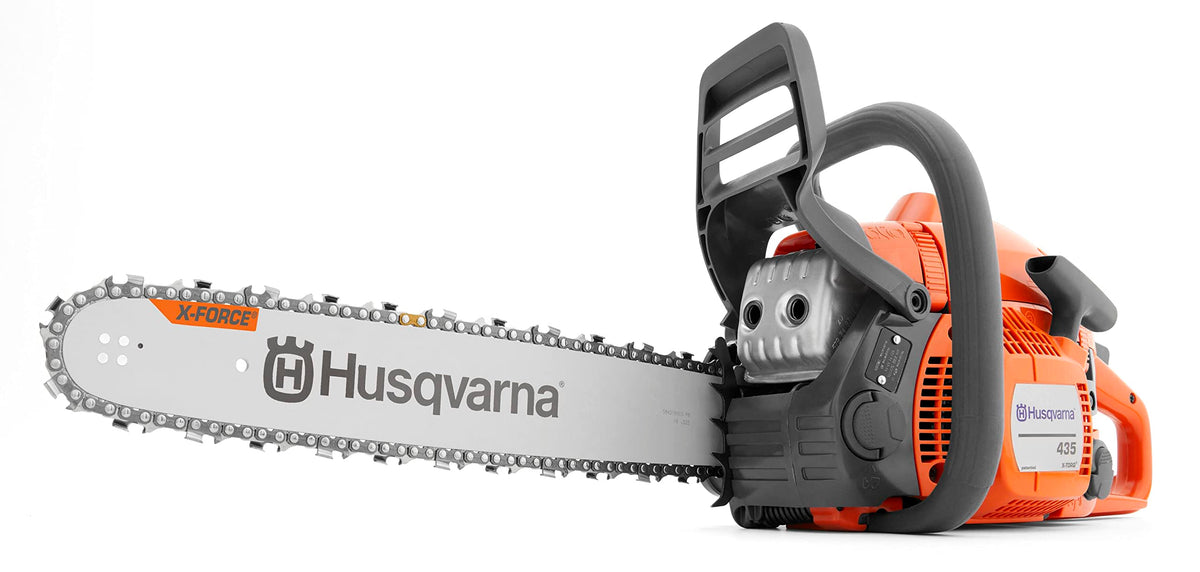 Husqvarna 435 16-inch chainsaw in action for efficient wood cutting and pruning.