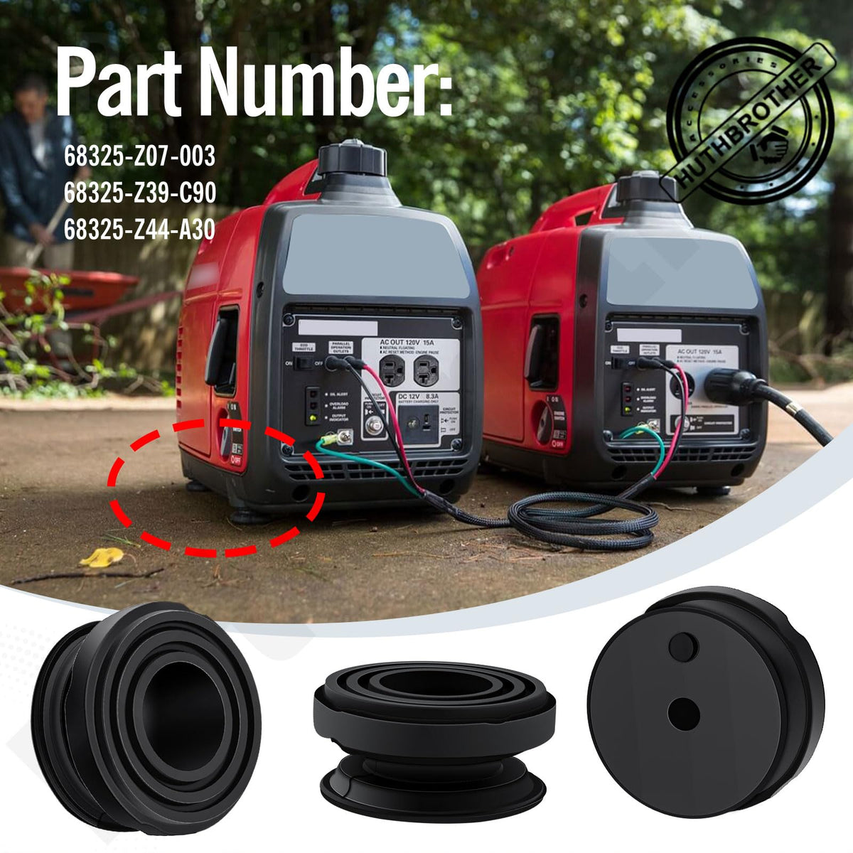 Huthbrother foot pads on a generator close-up highlighting durable material and vibration dampening.