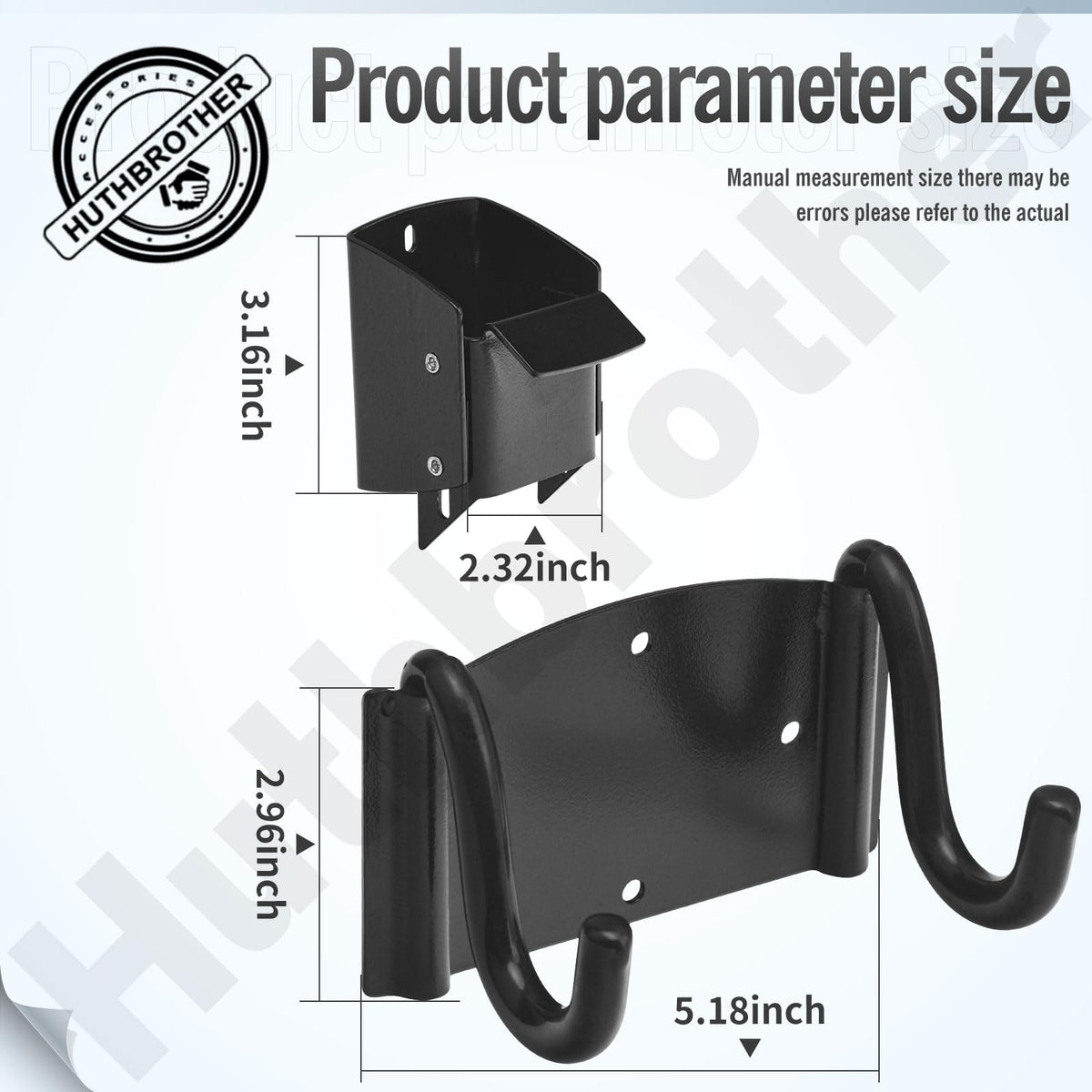 Huthbrother wheelbarrow hook and bracket installed outdoors with rust-resistant finish