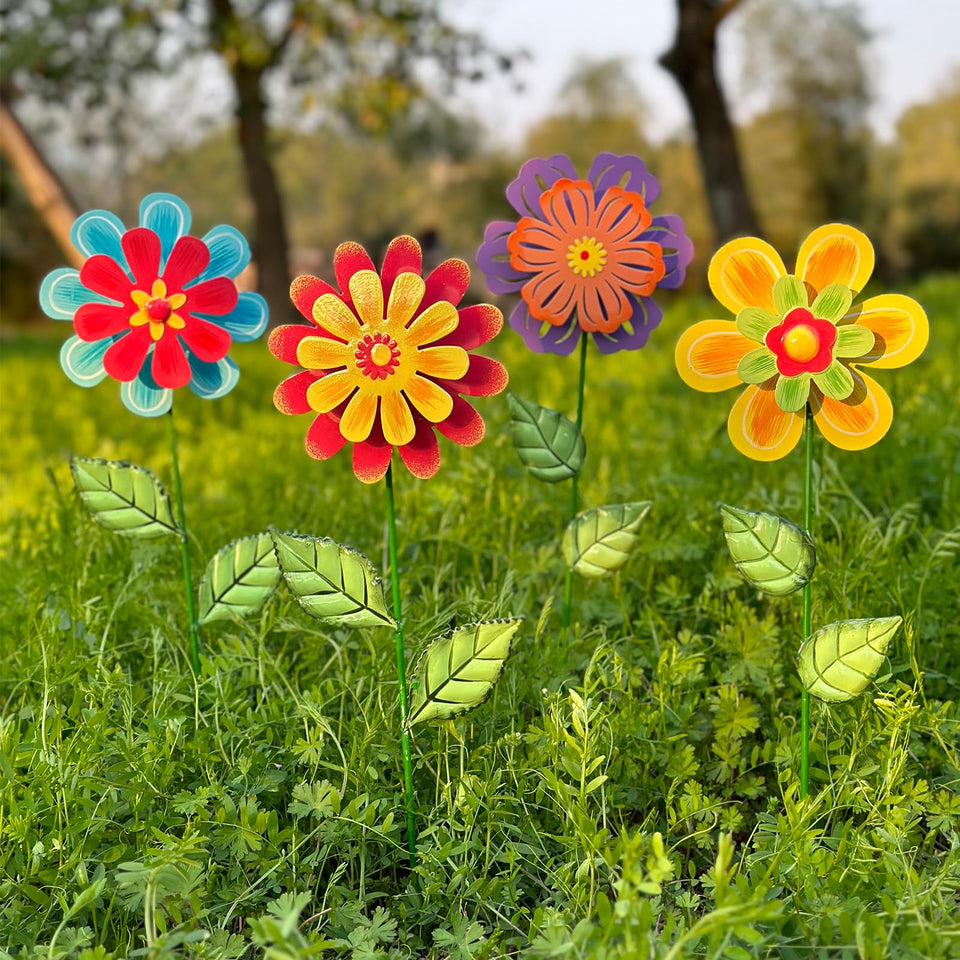 HUTHDAK metal flowers outdoor garden stakes in a 4-pack add vibrant color to your yard