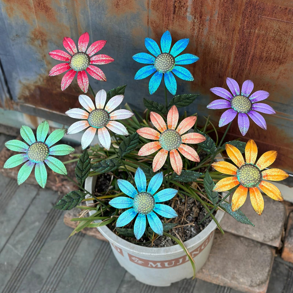 HUTHDAK metal flowers outdoor stake with swaying heads adds color to your yard