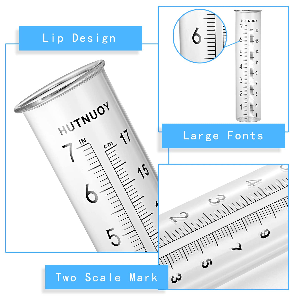 HUTNUOY 7-inch capacity tube displayed for garden measurement use