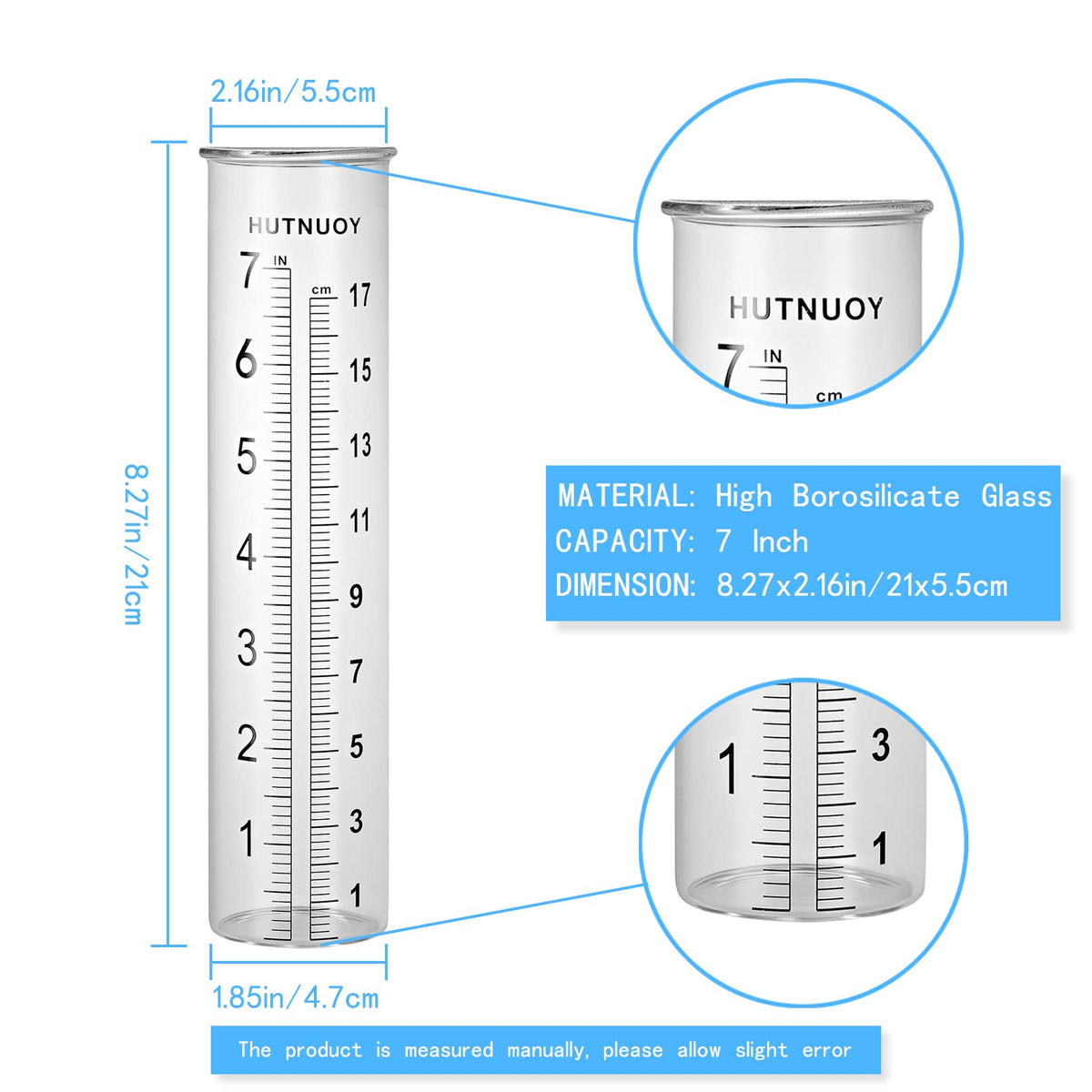 HUTNUOY rain gauge tube showing easy-to-read scale for quick readings