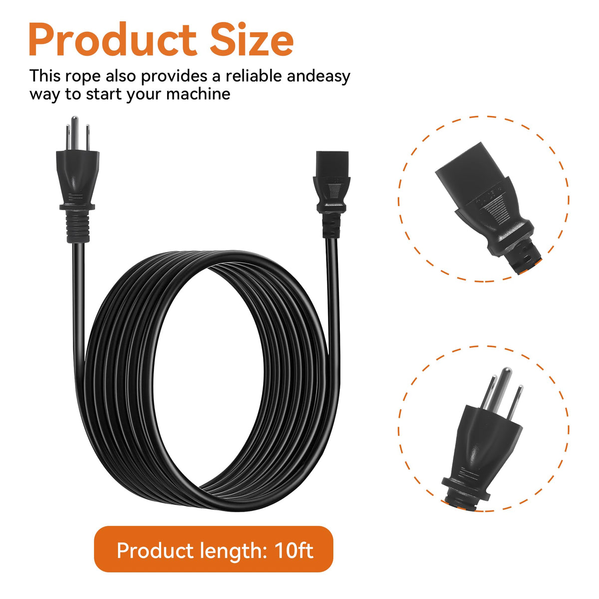 HUTUDAN 10ft power cord for Traeger Pro Series 575/780, rugged outdoor use.
