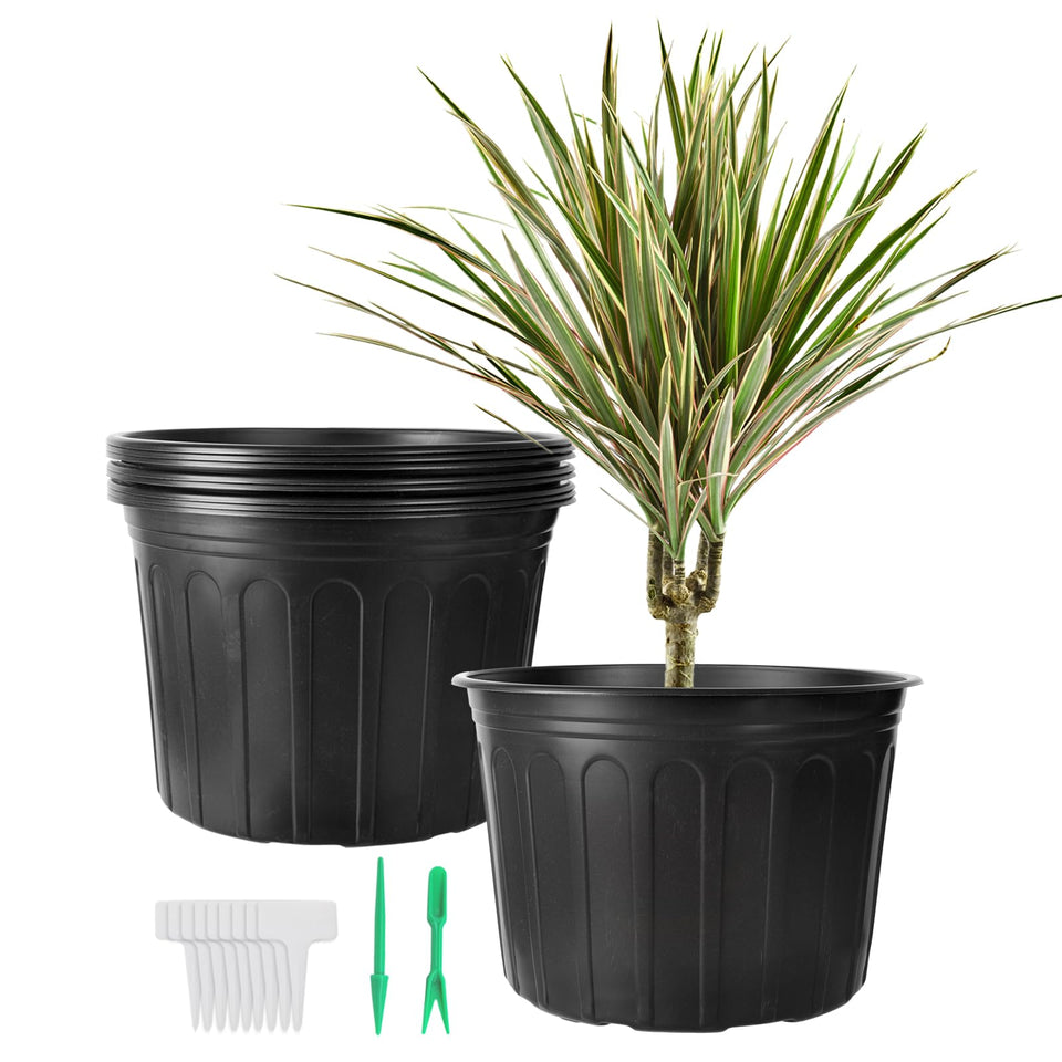 Huvai 5-gallon nursery pot with top view, raised rim for easy handling and stacking.