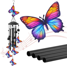 HUVNSOCH butterfly wind chimes outdoor, black finish, soothing garden ambiance.