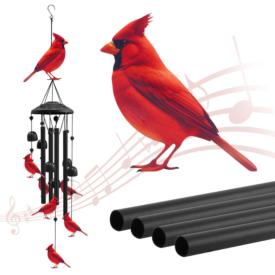 HUVNSOCH Cardinal Wind Chimes: large cardinal centerpiece for serene garden ambiance.
