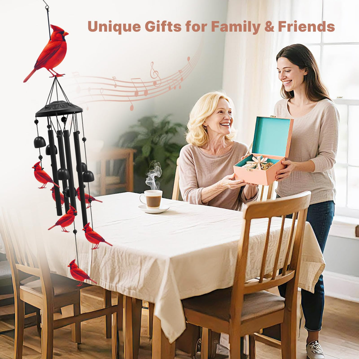 HUVNSOCH Cardinal Wind Chimes: top ornament accents porch and balcony decor.
