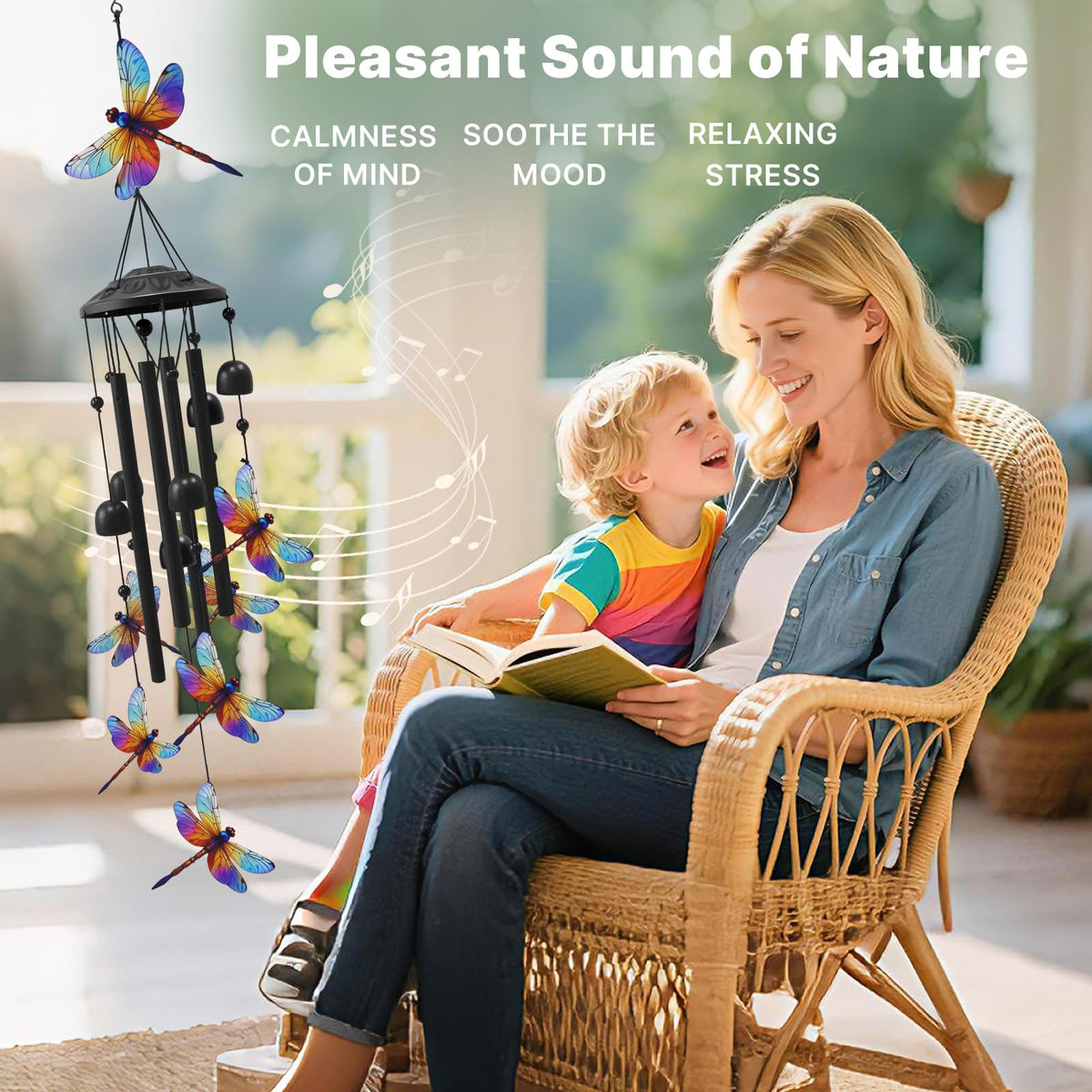 HUVNSOCH Dragonfly Wind Chimes top ornament for quick, tool-free setup.