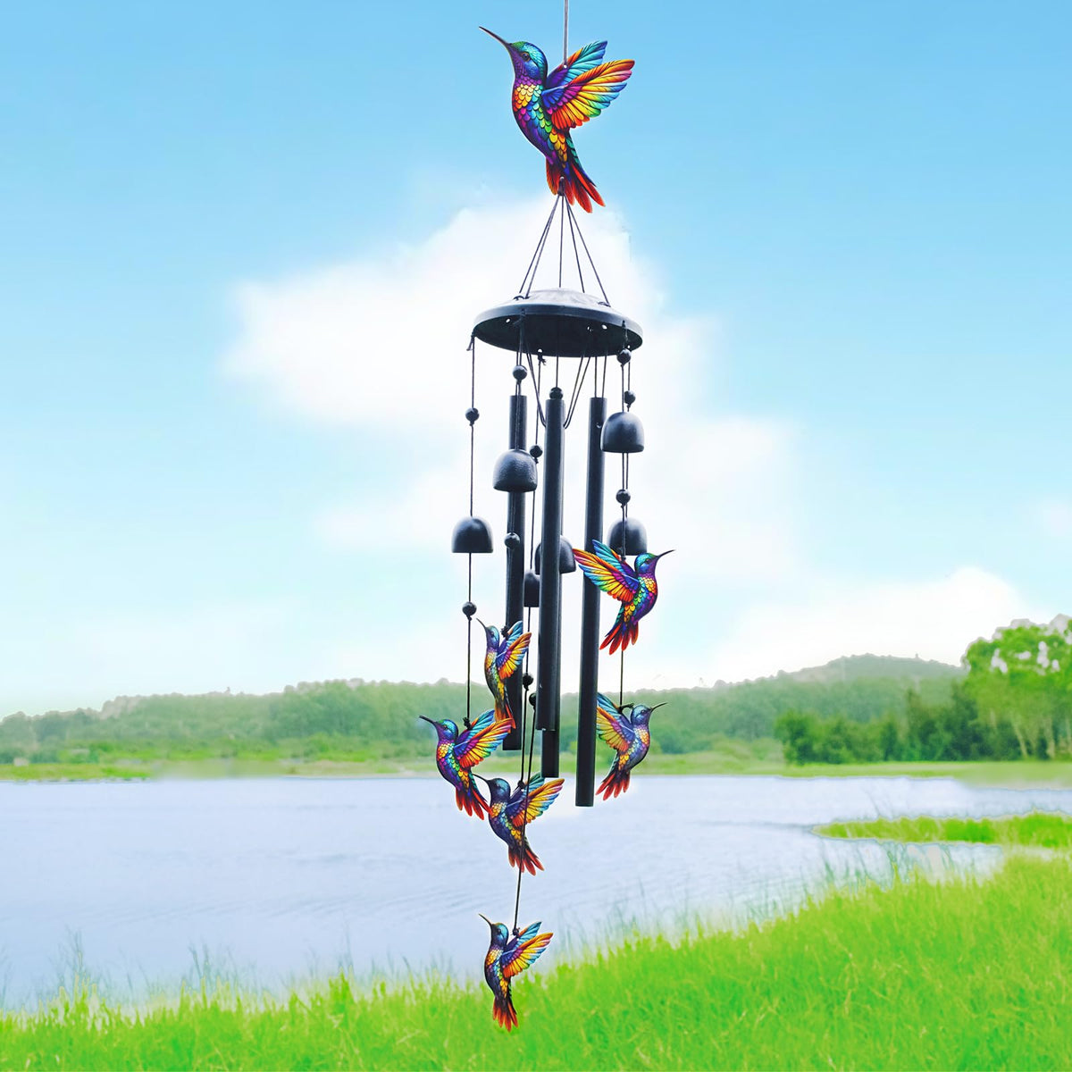 HUVNSOCH hanging windchime for patio showcases artisan details.