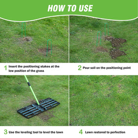 HUZSV lawn leveling rake 78-inch adjustable handle extends reach for faster leveling