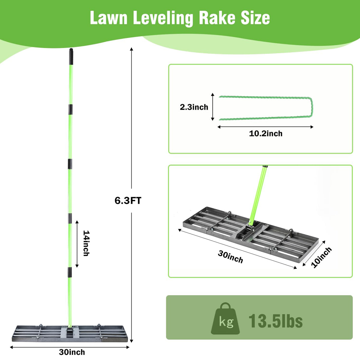 HUZSV lawn leveling rake ideal for golf courses and pastures