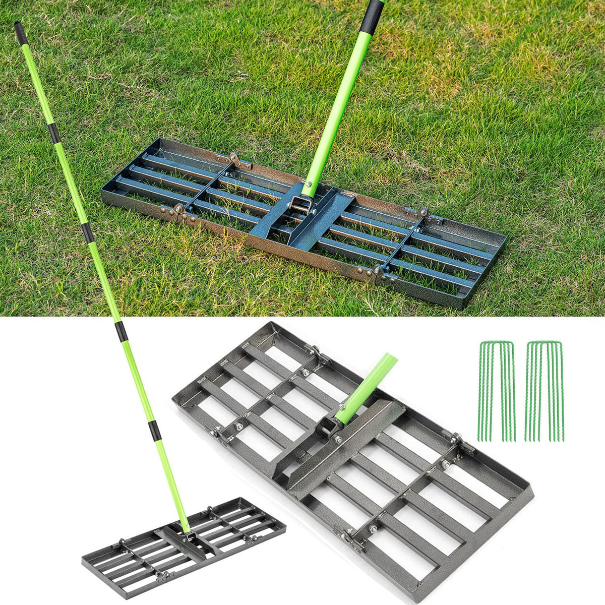 HUZSV lawn leveling rake with ground plate 30x10 for a flat, even lawn