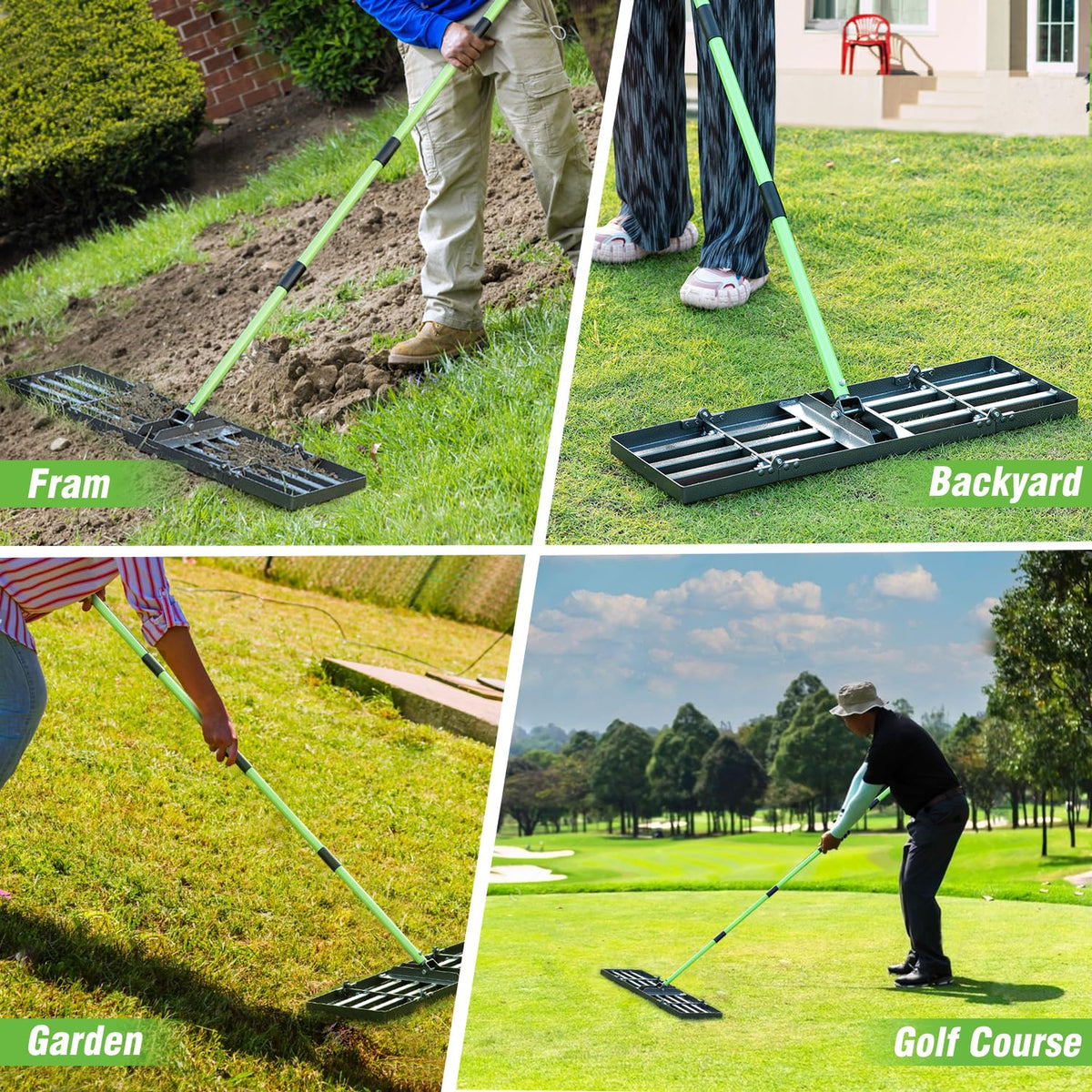 HUZSV lawn leveling rake rugged durability supports heavy-duty leveling