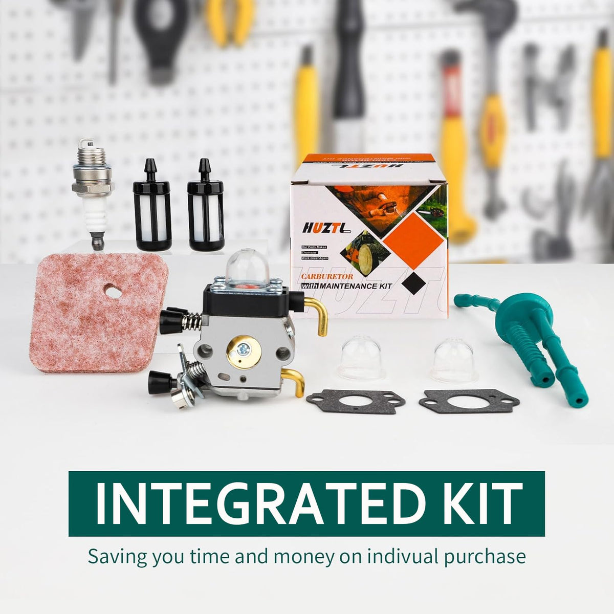 HUZTL air filter and fuel line with spark plug, complete kit for maintenance.