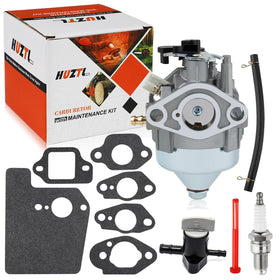 HUZTL GCV170LA carburetor kit packaging shows complete replacement parts for lawn mower maintenance.