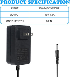 HUZUM 19V portable power adapter for M82MAX showing broad compatibility across Marbero devices