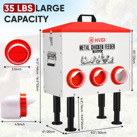 HVDI adjustable-stand chicken feeder demonstrates height adjustment for varied coops.