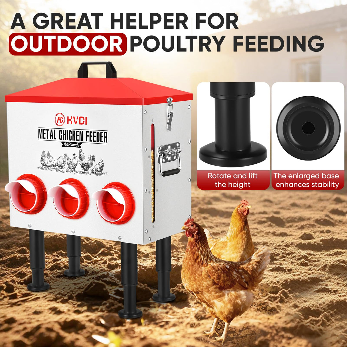 HVDI six-port feeder enables simultaneous feeding for multiple birds.