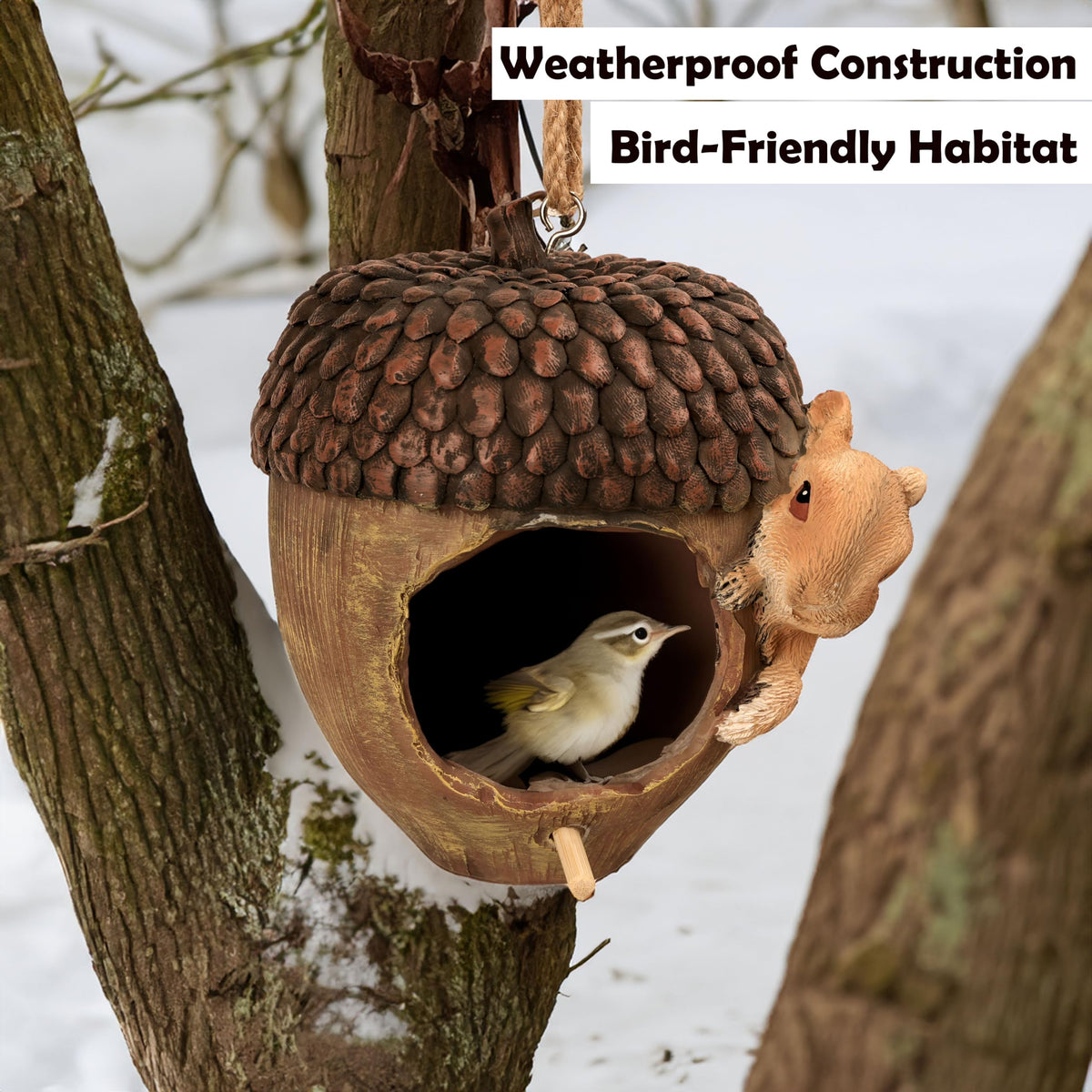 Hvfun acorn birdhouse hanging rope, easy to suspend for garden viewing.
