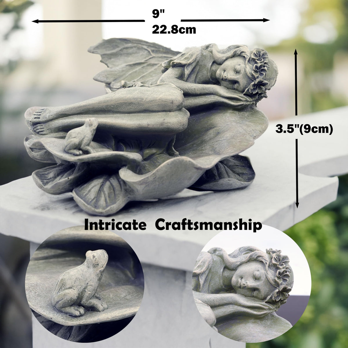 hvfun bird-feeder-on-lotus-leaf-angel-statue invites feathered visitors to your garden.